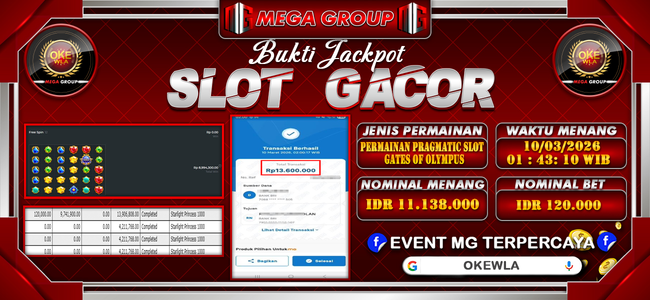 Bukti JP situs Okewla hari Selasa, 10 Maret 2026